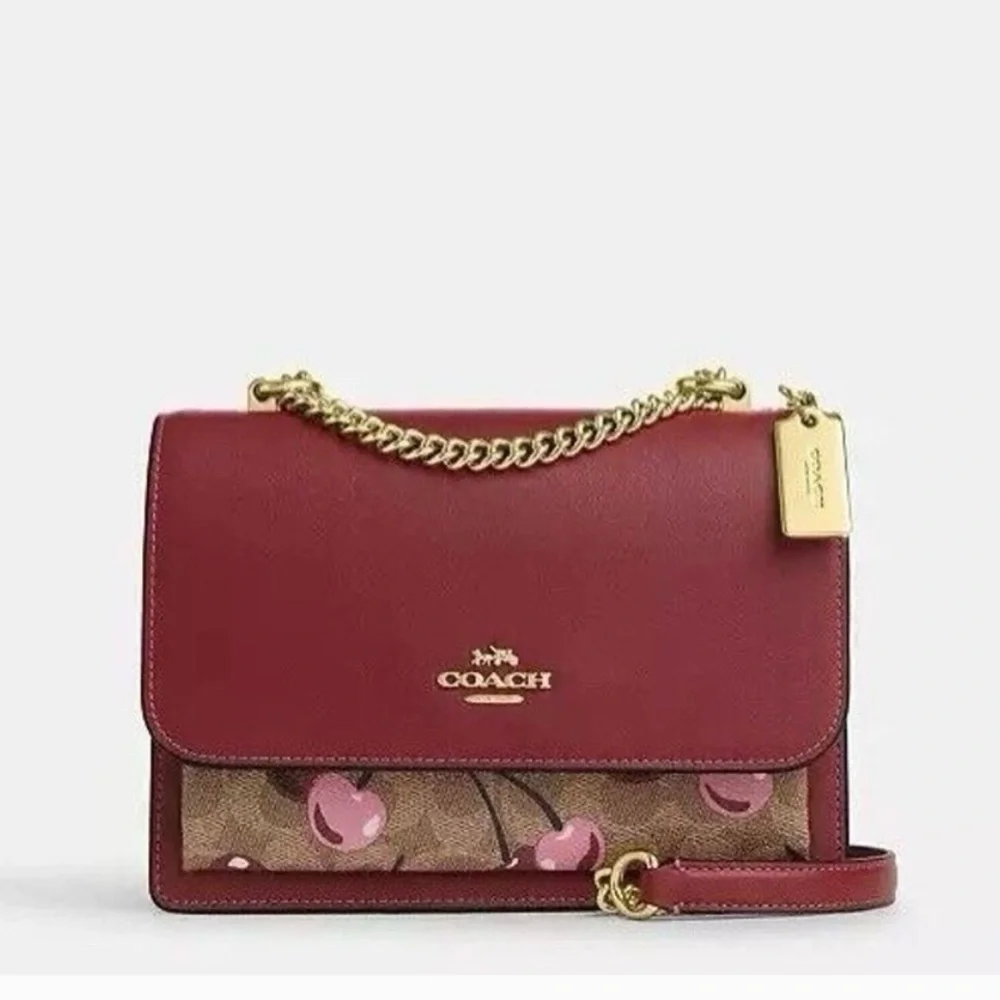NWT Coach Klare Crossbody Bag In Signature Canvas With Tan red Cherry CY689